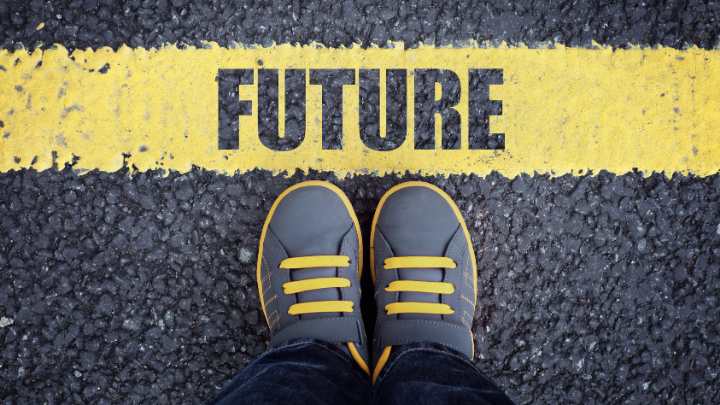Image showing a person's feet at the start line with 'FUTURE' written on line
