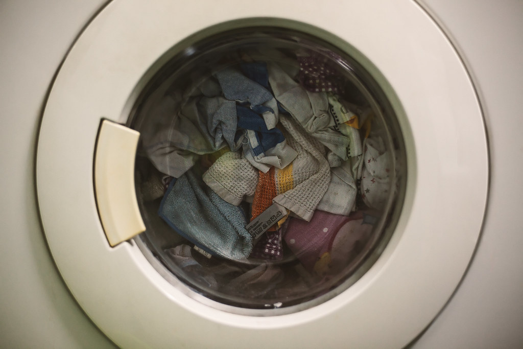 clothes in a washing machine